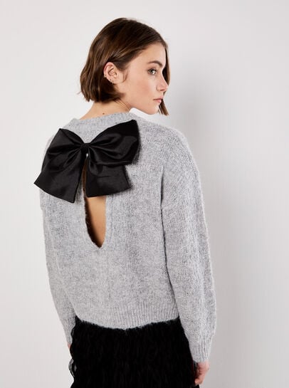 Bow Back Shimmer Fluffy Jumper