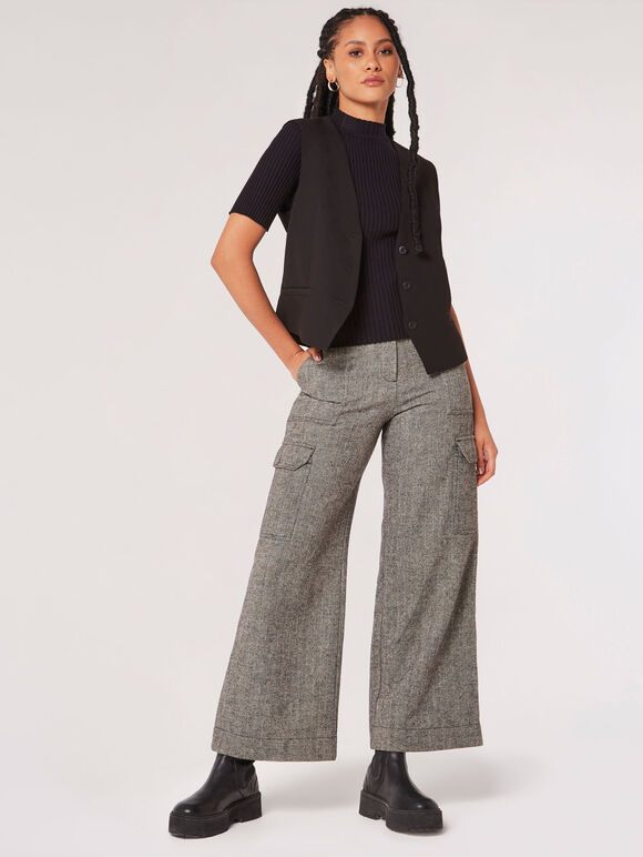 Ribbed Knit Top, Black, large