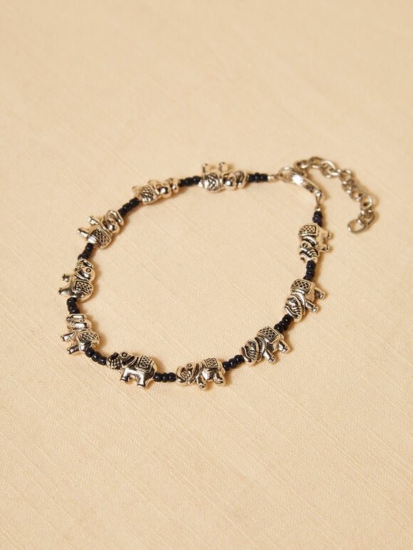 Gold Elephant Bracelet, Black, large