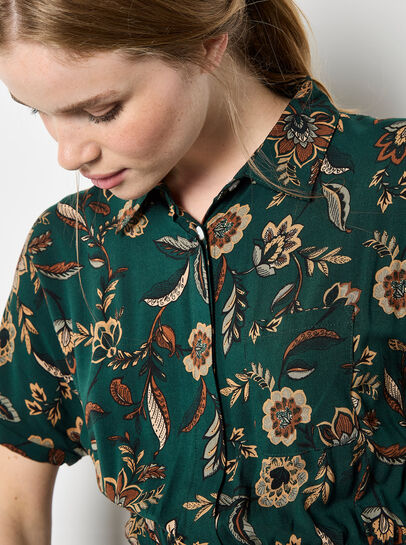 Sarasa Floral Shirt Midi Dress