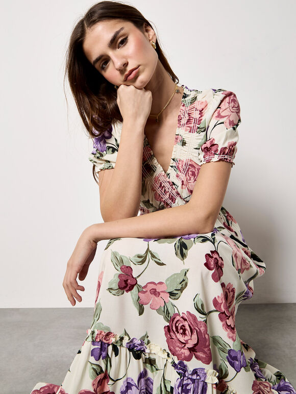 Chloe Floral Wrap Maxi Dress, Cream, large