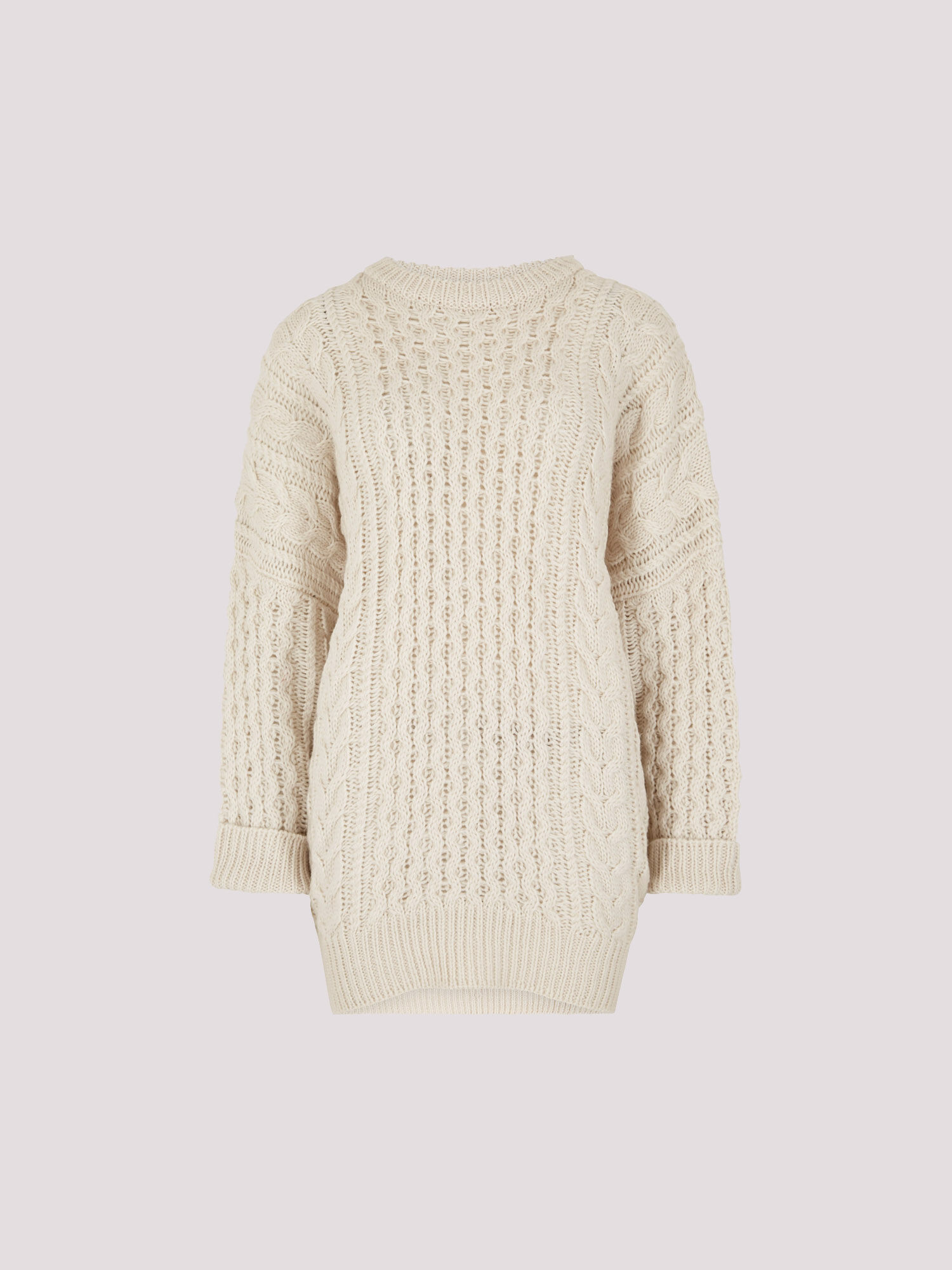 Oversized Cable Knit Jumper Mini Dress Apricot Clothing