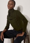 Ribbed Knit Asymmetric Cardigan, Khaki, large