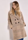Heritage Check Fluffy Knit Coat, Stone, large