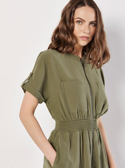 Zip-Down Utility Mini Dress