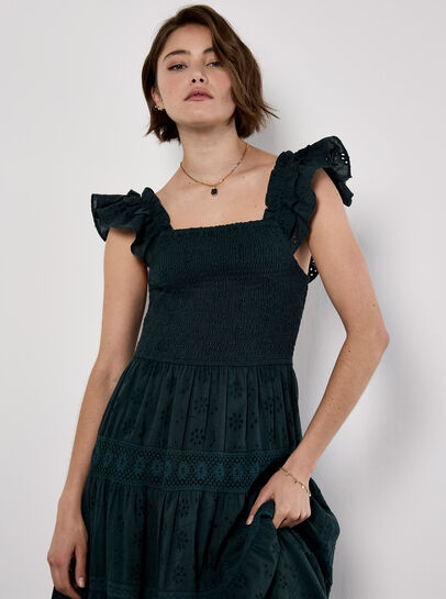 Broderie Anglaise Tiered Smocked Maxi Dress
