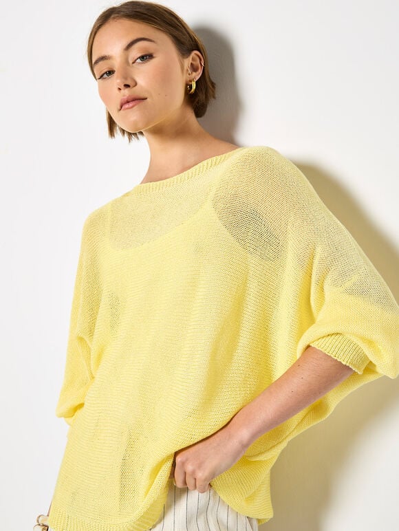 Lightweight Knit Oversized Batwing Top, Yellow, large