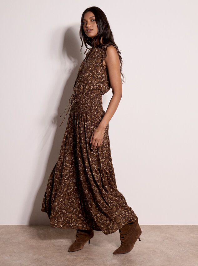 Painterly Paisley Tiered Maxi Skirt, Brown, large