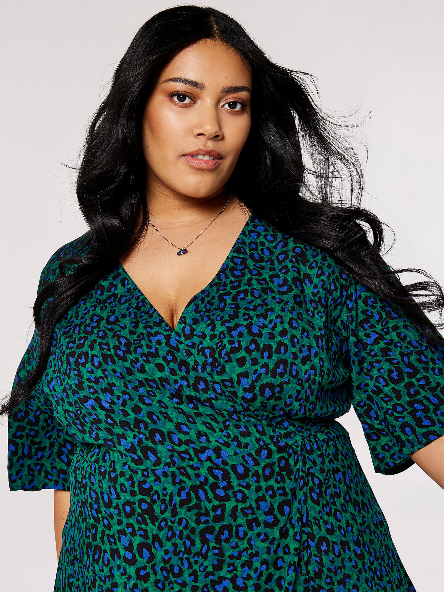 Curve Animal Print Wrap Dress Apricot Clothing