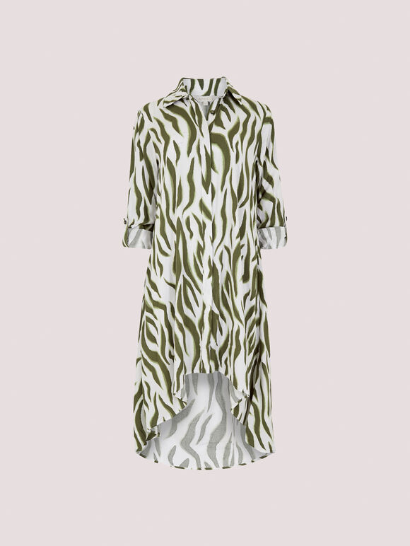 Zebra Oversized Shirt Mini Dress, Khaki, large