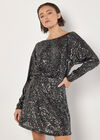 Cowl Back Sequin Mini Dress, Grey, large