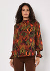 Ikat Print Chiffon Blouse, Khaki, large