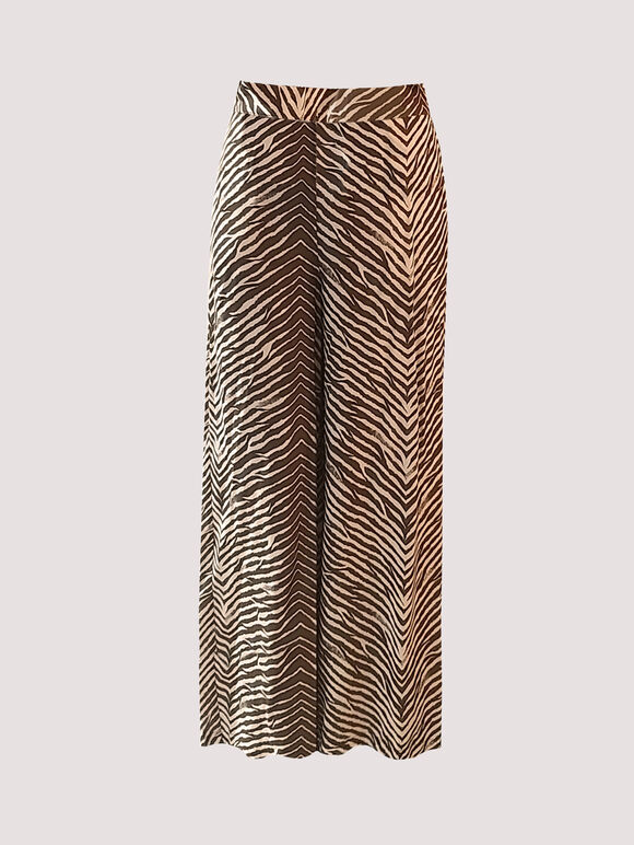 Zebra Palazzo Trousers, Brown, large