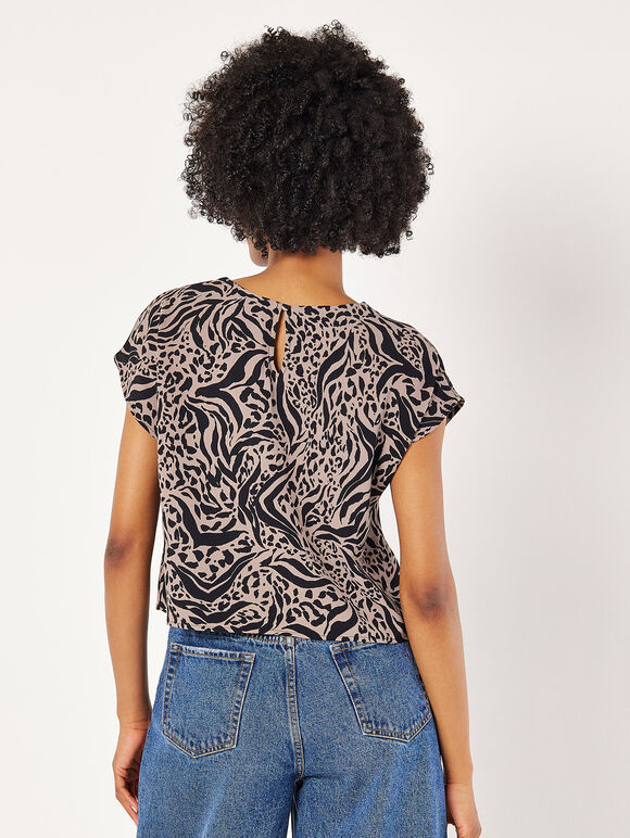 Mixed Animal Textured Cropped T-Shirt, Grey, large