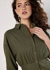 Fitted Twill Shirt Mini Dress, Khaki, large
