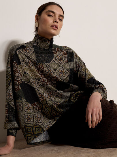 Patchwork Tapestry Roll Neck Top