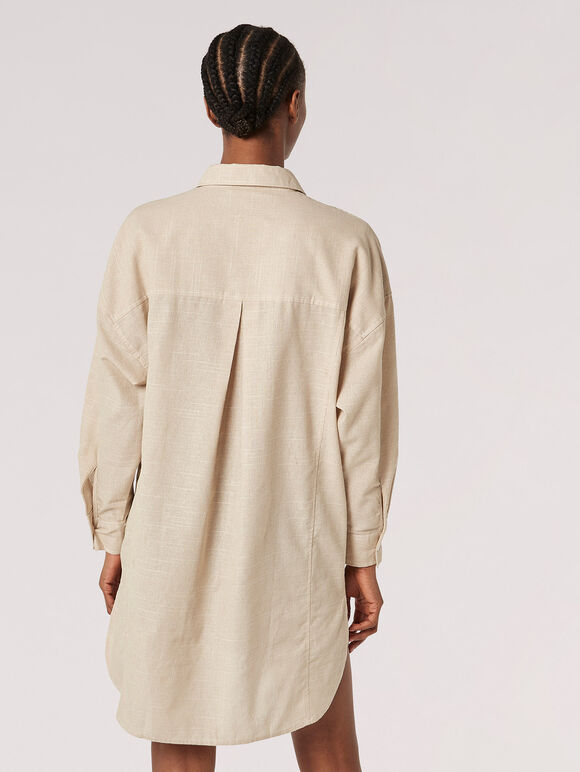 Lightweight Oversized Shirt Mini Dress, Stone, large