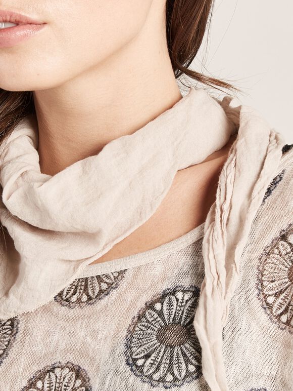 Stone Daisy Wheel Sequin Hem Scarf Top, Stone, large