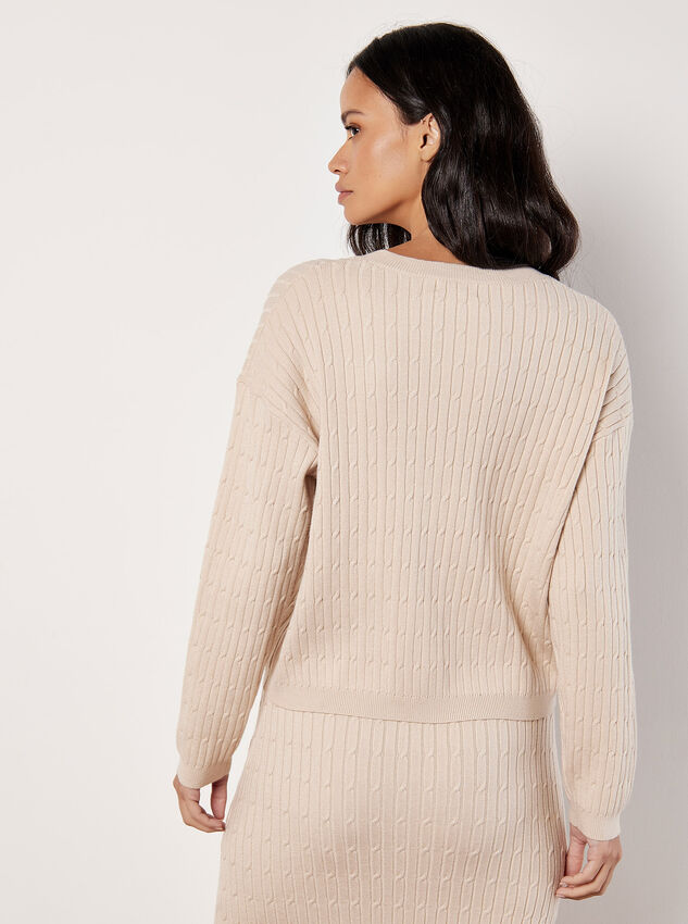 Fine Knit Cable Jumper, Stone, large