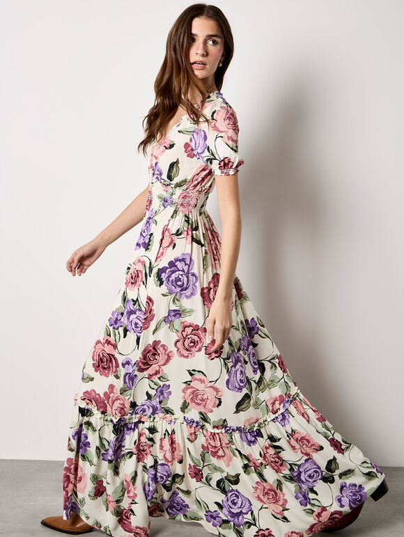 Chloe Floral Wrap Maxi Dress, Cream, large