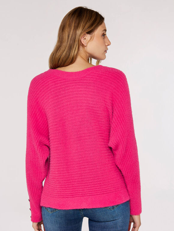 Fluffy Ribbed Jumper, Fuchsia, large