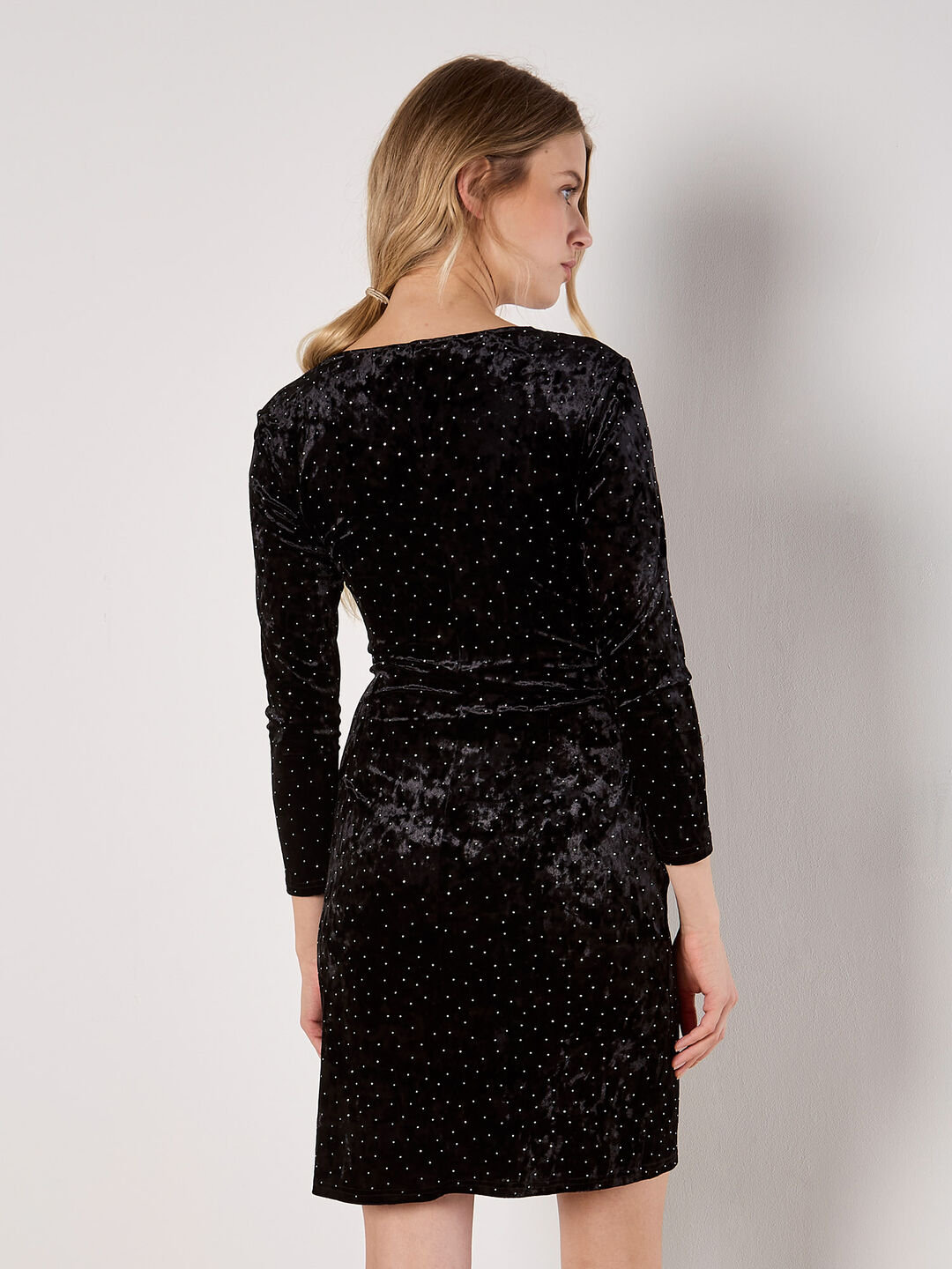 black velvet diamante detail trim mini dress self-portrait - Black Velvet Crystal Trim Mini Dress main image 1
