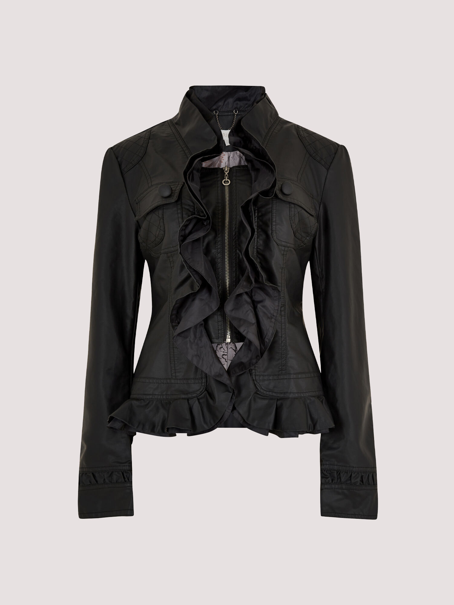 Leather Look Ruffle Jacket