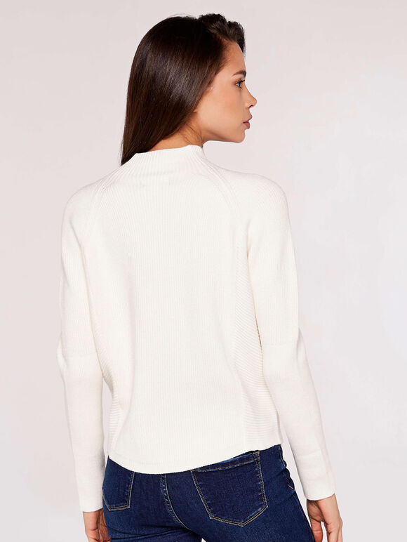 High Neck Ribbed Jumper, White, large