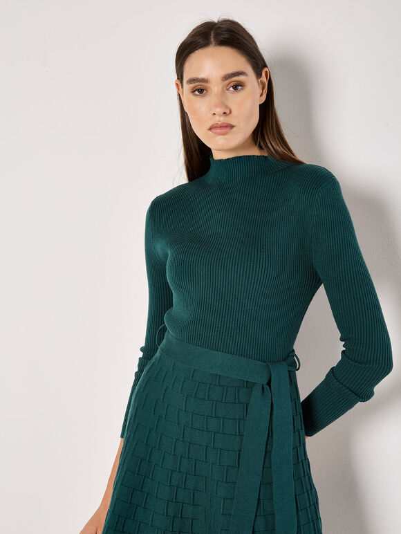 High Neck Knitted Dress, Green, large