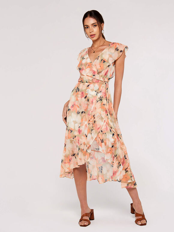 Floral Ruffle Wrap Dress, Mint, large