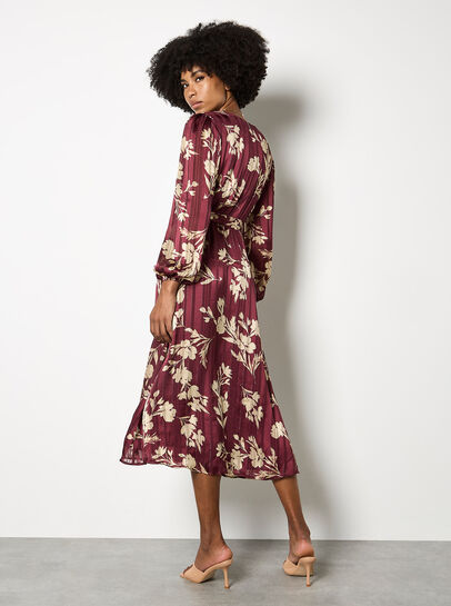 Satin Shimmer Floral Wrap Midaxi Dress