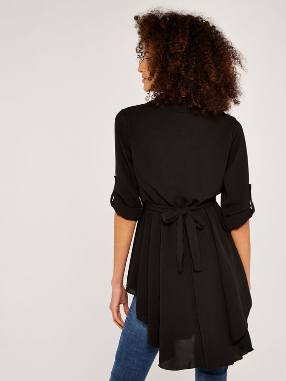 Belted Shirt Dress, Black, large