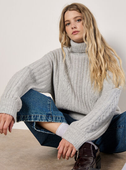 Cable Knit Roll Neck Jumper