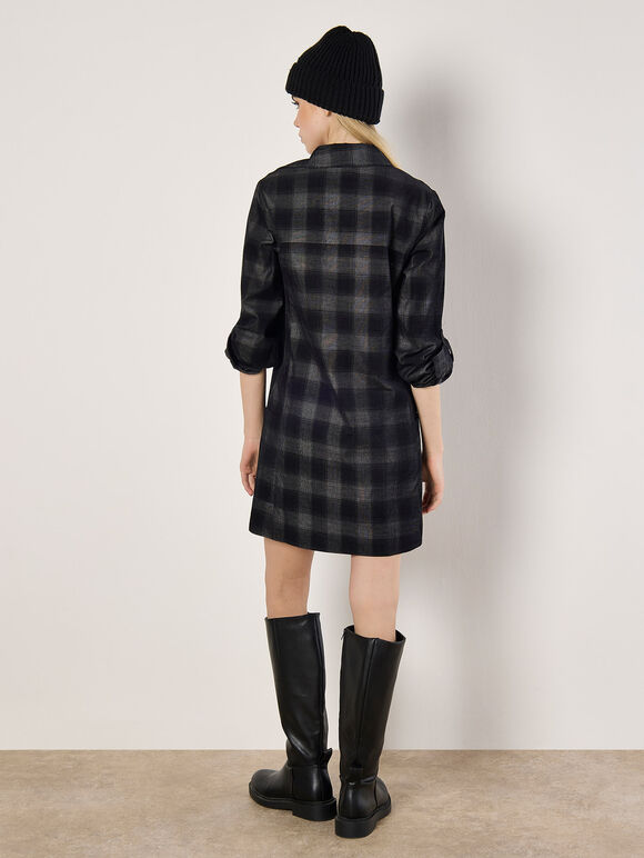 Check Cotton Corduroy Mini Dress, Grey, large