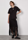 Guipure Circle Lace Fringe Maxi Skirt, Black, large
