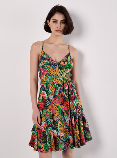 Tropical Print Tiered Cami Mini Dress