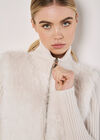 Faux Fur Ribbed Knit Cardigan, Cream, large