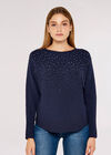 Heatsealed Spray Batwing Jumper, Navy, large