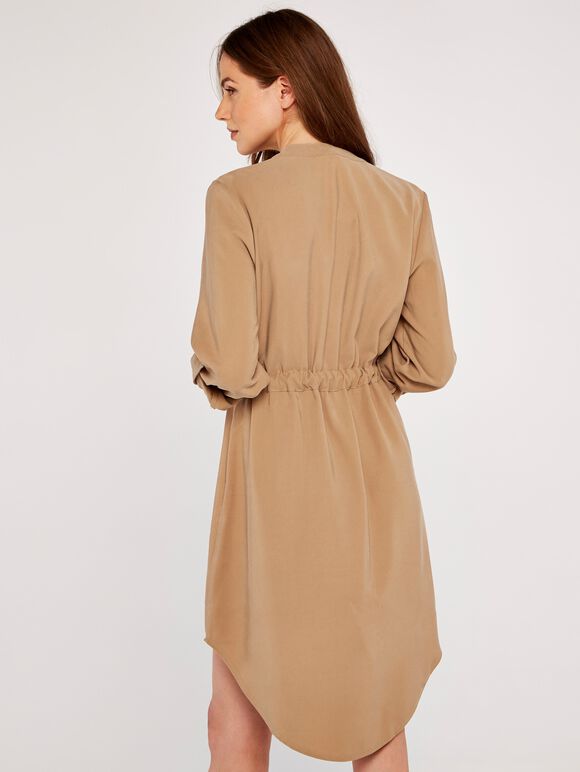 Tie Front Shirt Dress, Stone, large