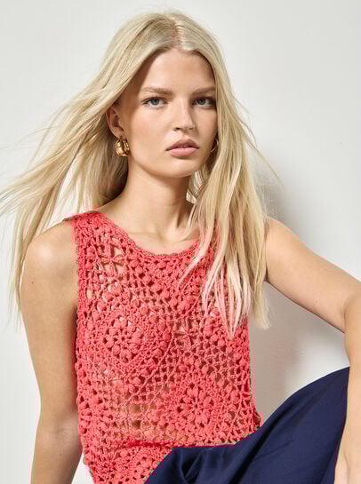 Diamond Hand-Knit Crochet Crop Top