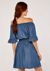 Chambray Bardot Dress, Blue, large