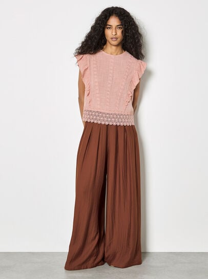 Ruffle Embroidered Cotton Top