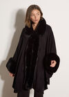Faux Fur Trimmed Cape, Black, large