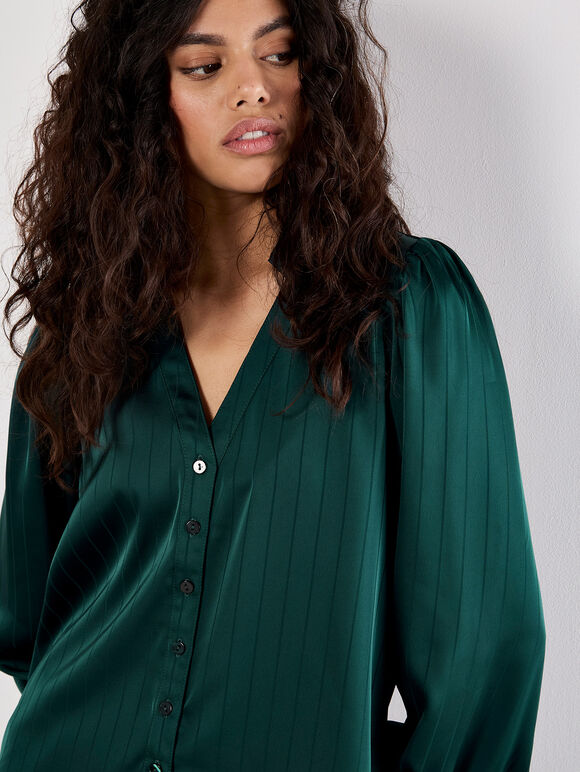 Satin Self-Stripe Blouse, Green, large