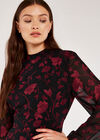 Silhouette Branches Chiffon Dress, Black, large