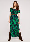 Tropical Silhouette Print Bardot Dress, Green, large