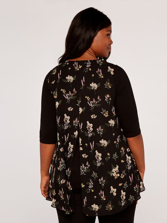 Curve Botanical Print Top, Black, large