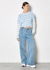 Contrast Stripe Cropped Jumper, Sky Blue, large