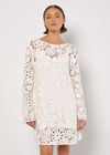 Floral Crochet Shift Mini Dress, White, large