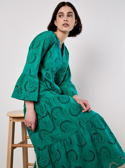 Broderie Tiered Midi Dress
